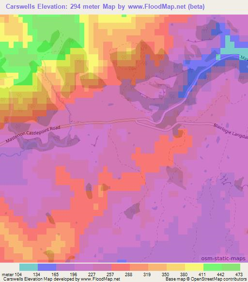 Carswells,New Zealand Elevation Map