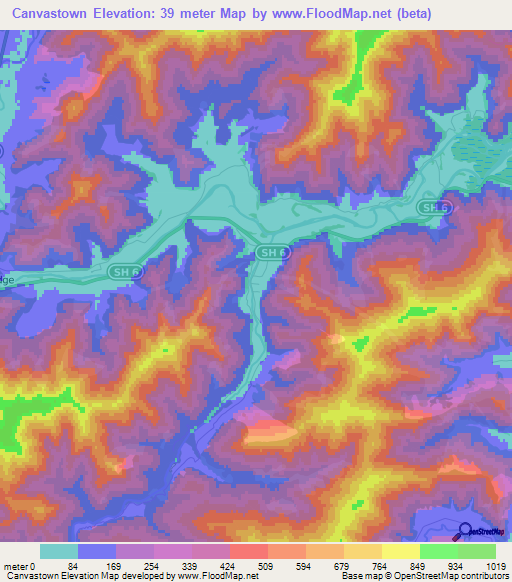 Canvastown,New Zealand Elevation Map