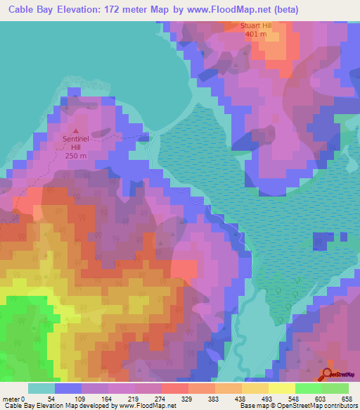 Cable Bay,New Zealand Elevation Map