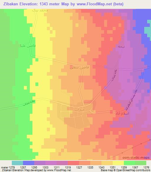 Zibakan,Iran Elevation Map