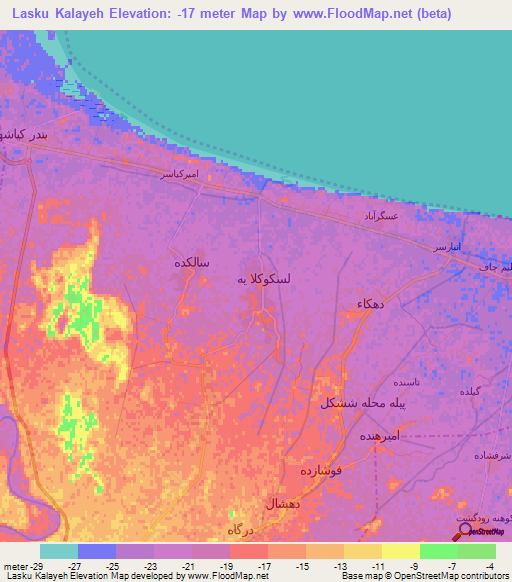 Lasku Kalayeh,Iran Elevation Map