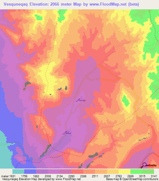 Vesquneqaq,Iran Elevation Map