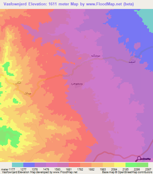 Vasfownjerd,Iran Elevation Map