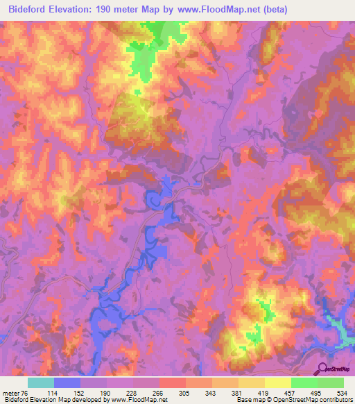 Bideford,New Zealand Elevation Map