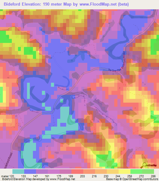 Bideford,New Zealand Elevation Map