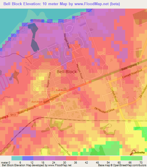 Bell Block,New Zealand Elevation Map