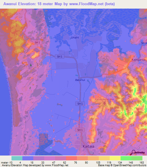 Awanui,New Zealand Elevation Map