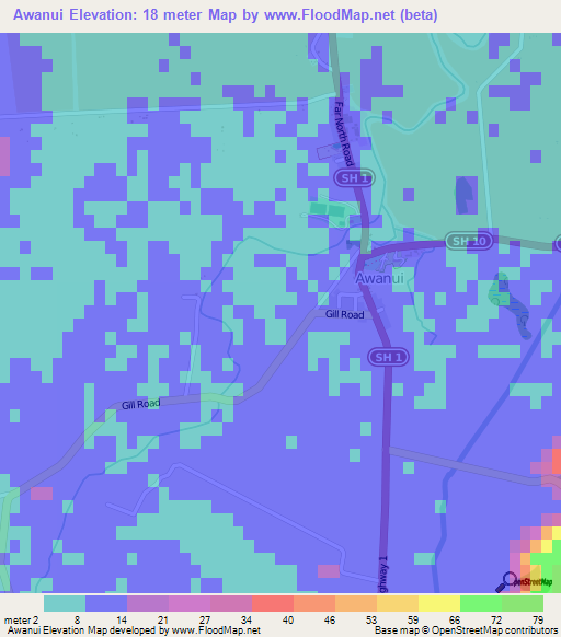 Awanui,New Zealand Elevation Map