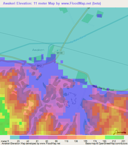 Awakeri,New Zealand Elevation Map