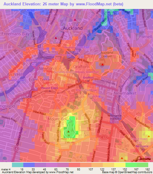 Auckland,New Zealand Elevation Map