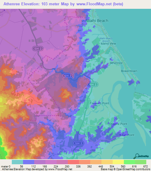 Athenree,New Zealand Elevation Map