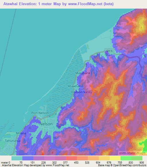 Atawhai,New Zealand Elevation Map