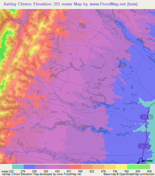 Ashley Clinton,New Zealand Elevation Map