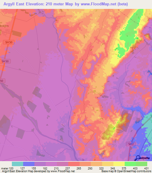 Argyll East,New Zealand Elevation Map