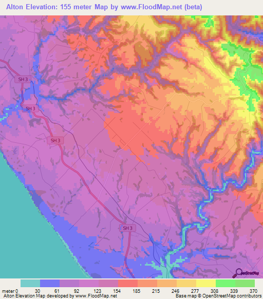 Alton,New Zealand Elevation Map