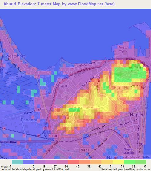 Ahuriri,New Zealand Elevation Map