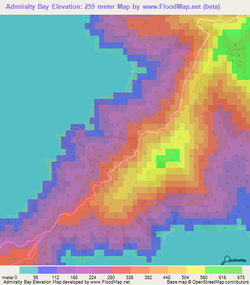Admiralty Bay,New Zealand Elevation Map