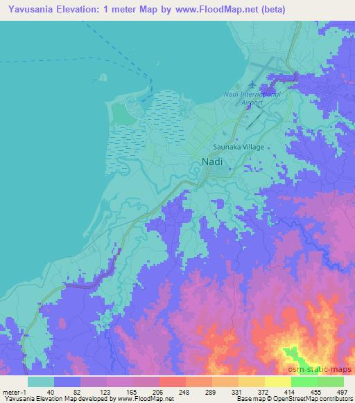 Yavusania,Fiji Elevation Map