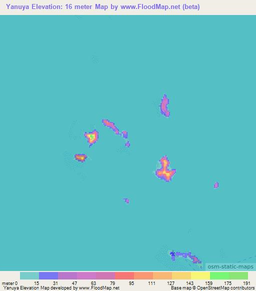 Yanuya,Fiji Elevation Map