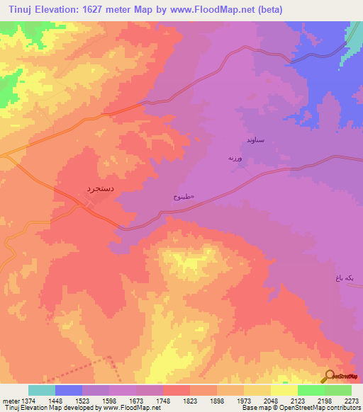 Tinuj,Iran Elevation Map