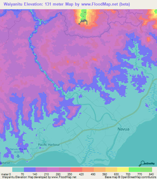 Waiyanitu,Fiji Elevation Map