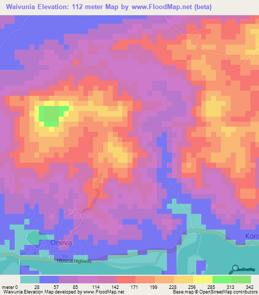 Waivunia,Fiji Elevation Map