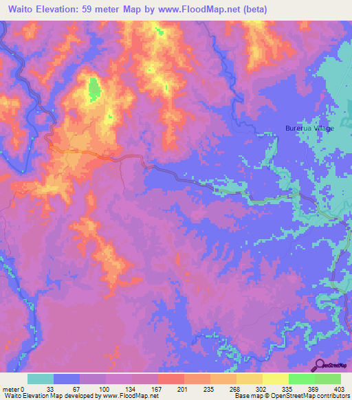 Waito,Fiji Elevation Map