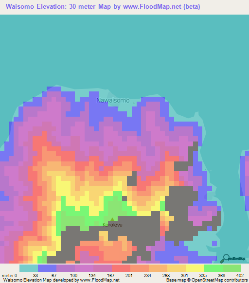 Waisomo,Fiji Elevation Map