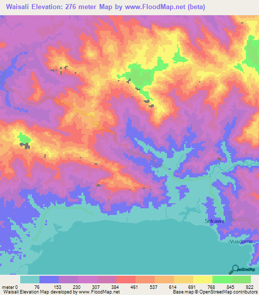 Waisali,Fiji Elevation Map