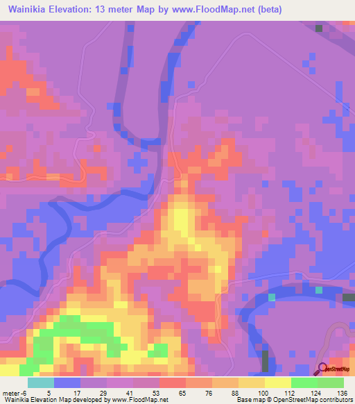Wainikia,Fiji Elevation Map