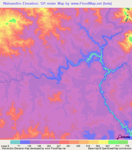 Wainandiro,Fiji Elevation Map