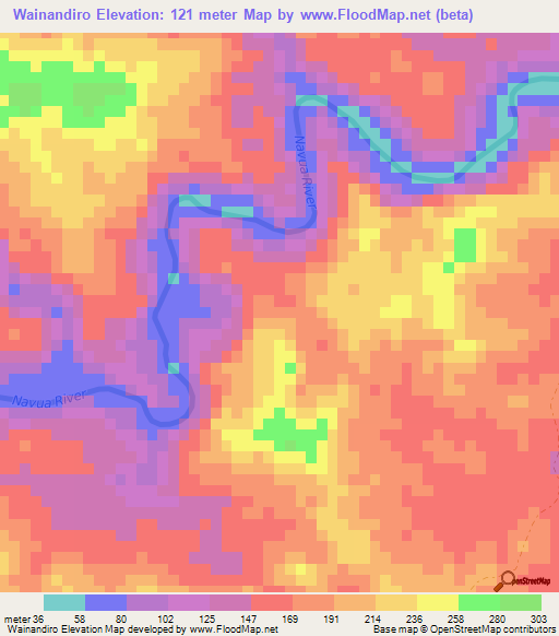 Wainandiro,Fiji Elevation Map