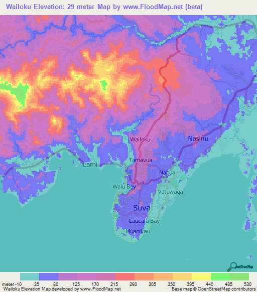 Wailoku,Fiji Elevation Map