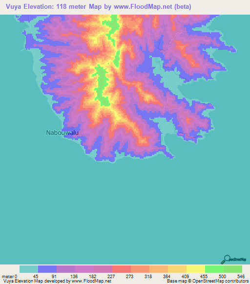 Vuya,Fiji Elevation Map