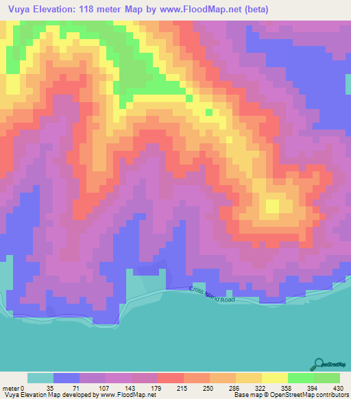 Vuya,Fiji Elevation Map