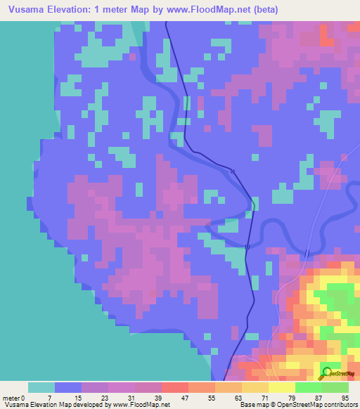 Vusama,Fiji Elevation Map