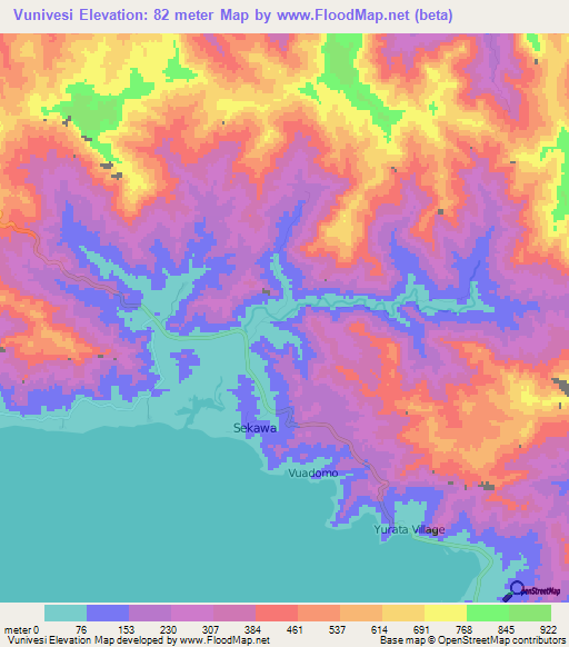 Vunivesi,Fiji Elevation Map