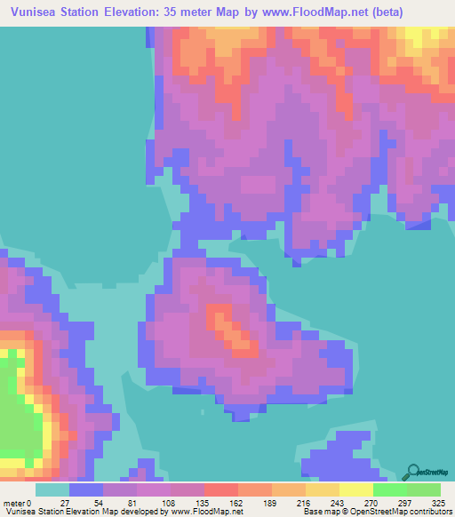Vunisea Station,Fiji Elevation Map