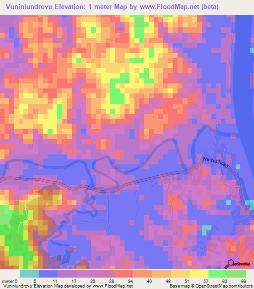 Vuniniundrovu,Fiji Elevation Map