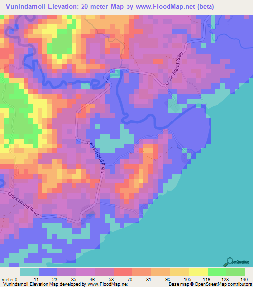 Vunindamoli,Fiji Elevation Map