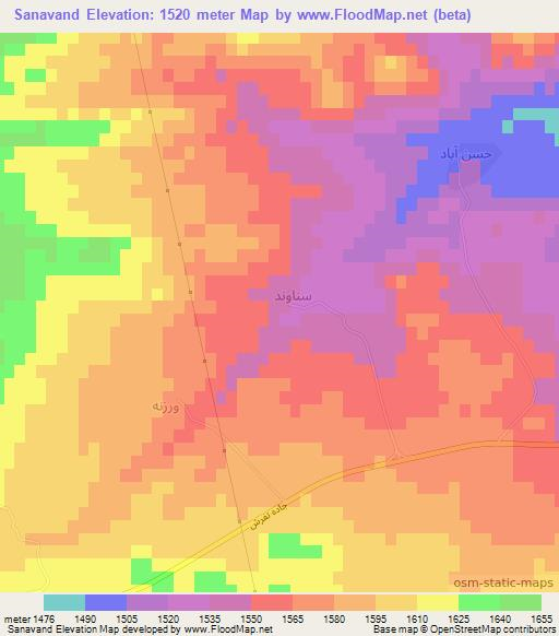 Sanavand,Iran Elevation Map