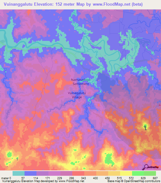 Vuinanggalutu,Fiji Elevation Map