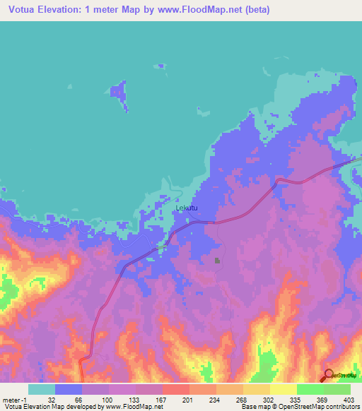 Votua,Fiji Elevation Map