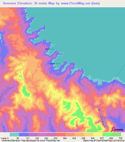Verevere,Fiji Elevation Map