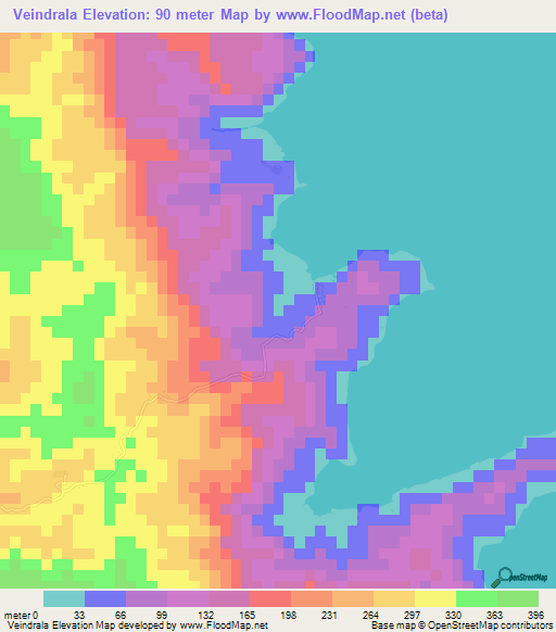 Veindrala,Fiji Elevation Map
