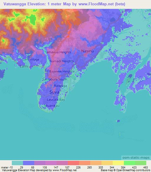 Vatuwangga,Fiji Elevation Map