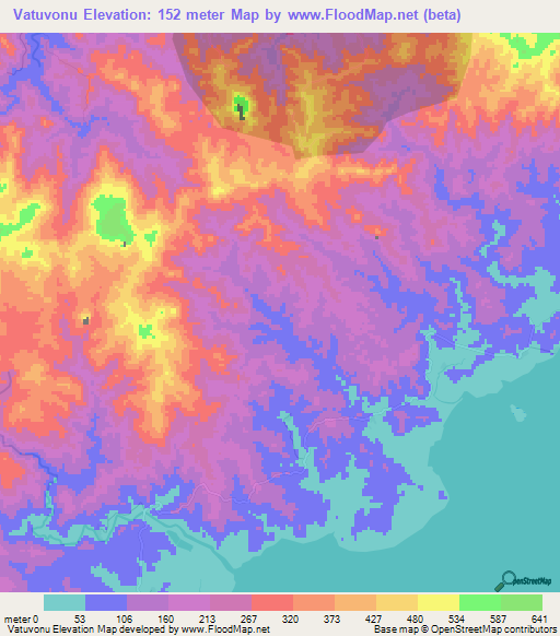 Vatuvonu,Fiji Elevation Map