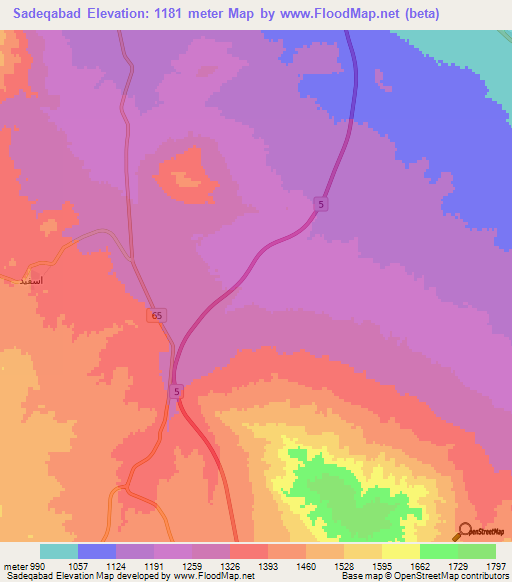 Sadeqabad,Iran Elevation Map