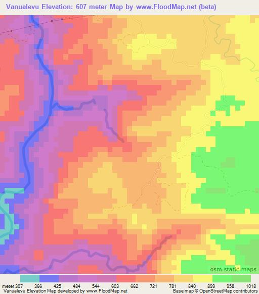 Vanualevu,Fiji Elevation Map