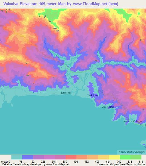 Vakativa,Fiji Elevation Map